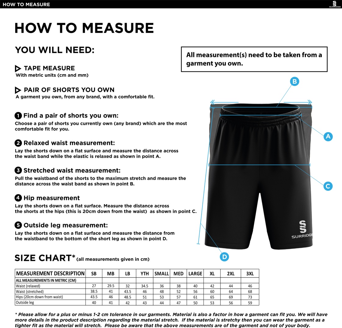 Buckie CC - Ripstop Pocketed Shorts - Size Guide