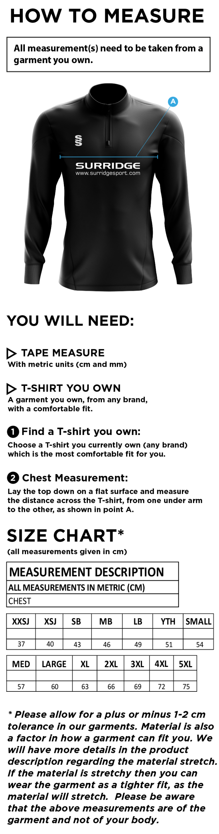 Buckie CC - Blade Performance Top - Size Guide