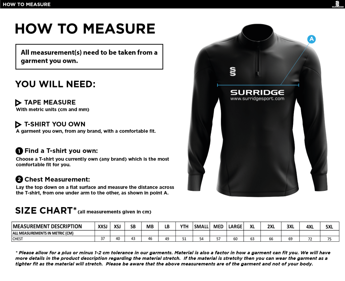 Buckie CC - Blade Performance Top - Size Guide