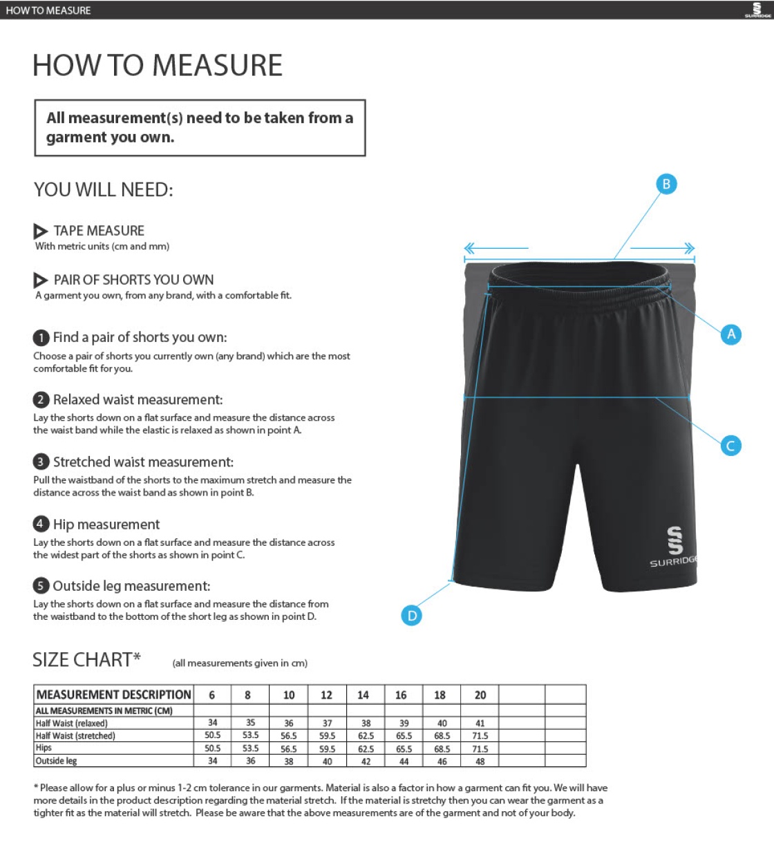 Buckie CC - Women's Ripstop Pocketed Shorts - Size Guide