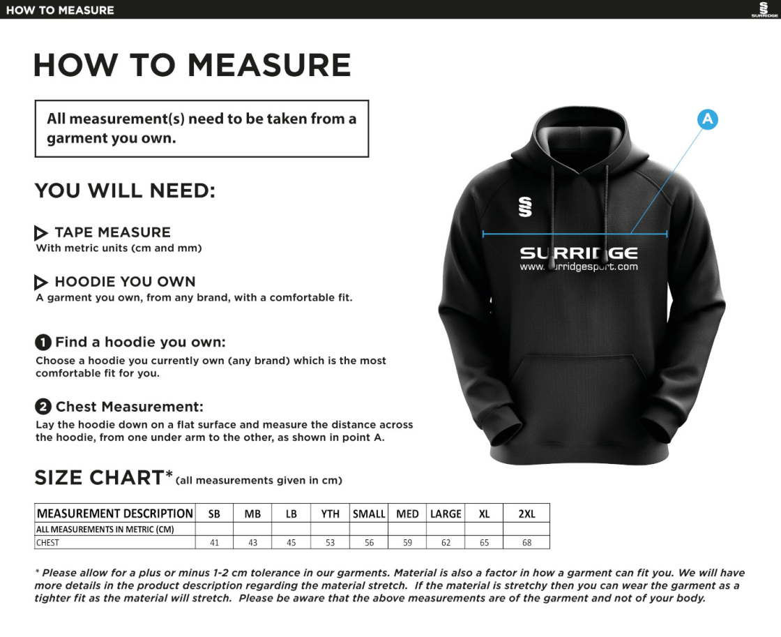 Buckie CC - Blade Hoody - Size Guide